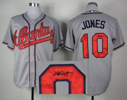 Braves #10 Chipper Jones Grey Cool Base Autographed Stitched MLB Jersey - Click Image to Close